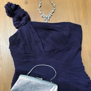 Plum, one shoulder, chiffon evening dress, long